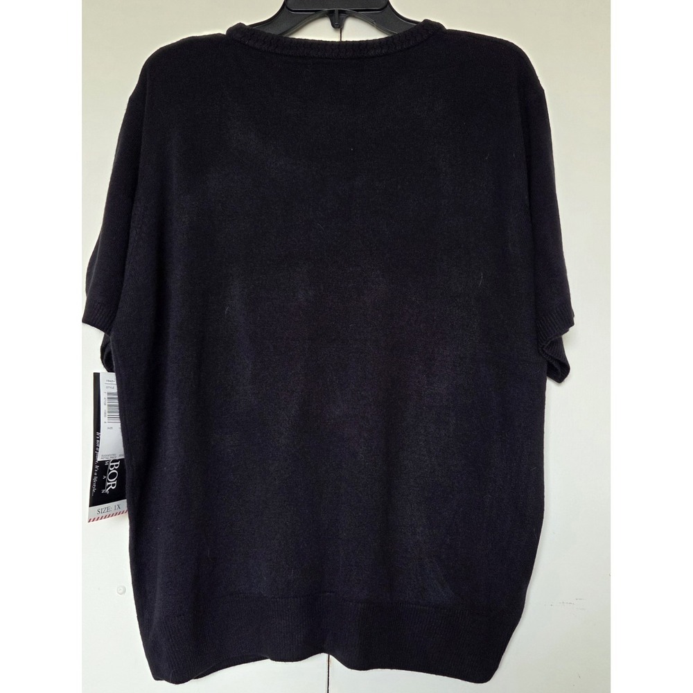 SAG HARBOR WOMAN Black Short Sleeve Knit Sweater Crew Neck ~NWT~ - Picture 4 of 4